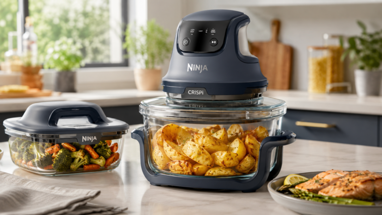 inja CRISPi glazen airfryer op een keukenblad.