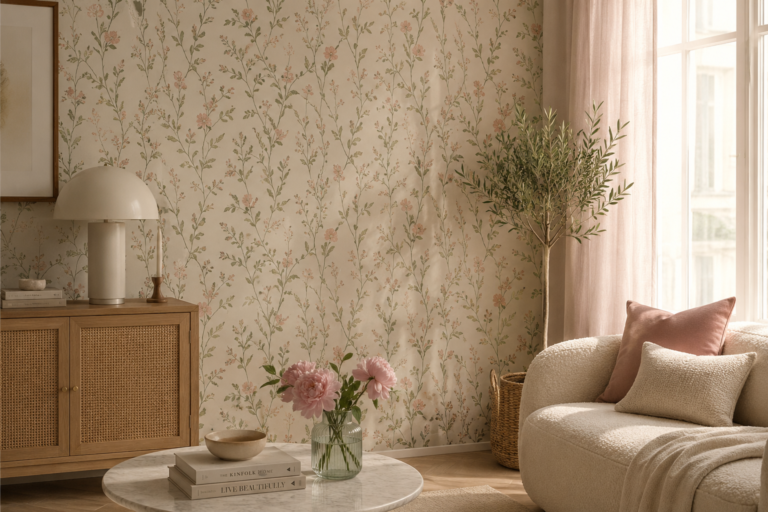 Botanisch Kwantum behang als betaalbaar alternatief voor de stijl van Sandberg behang.