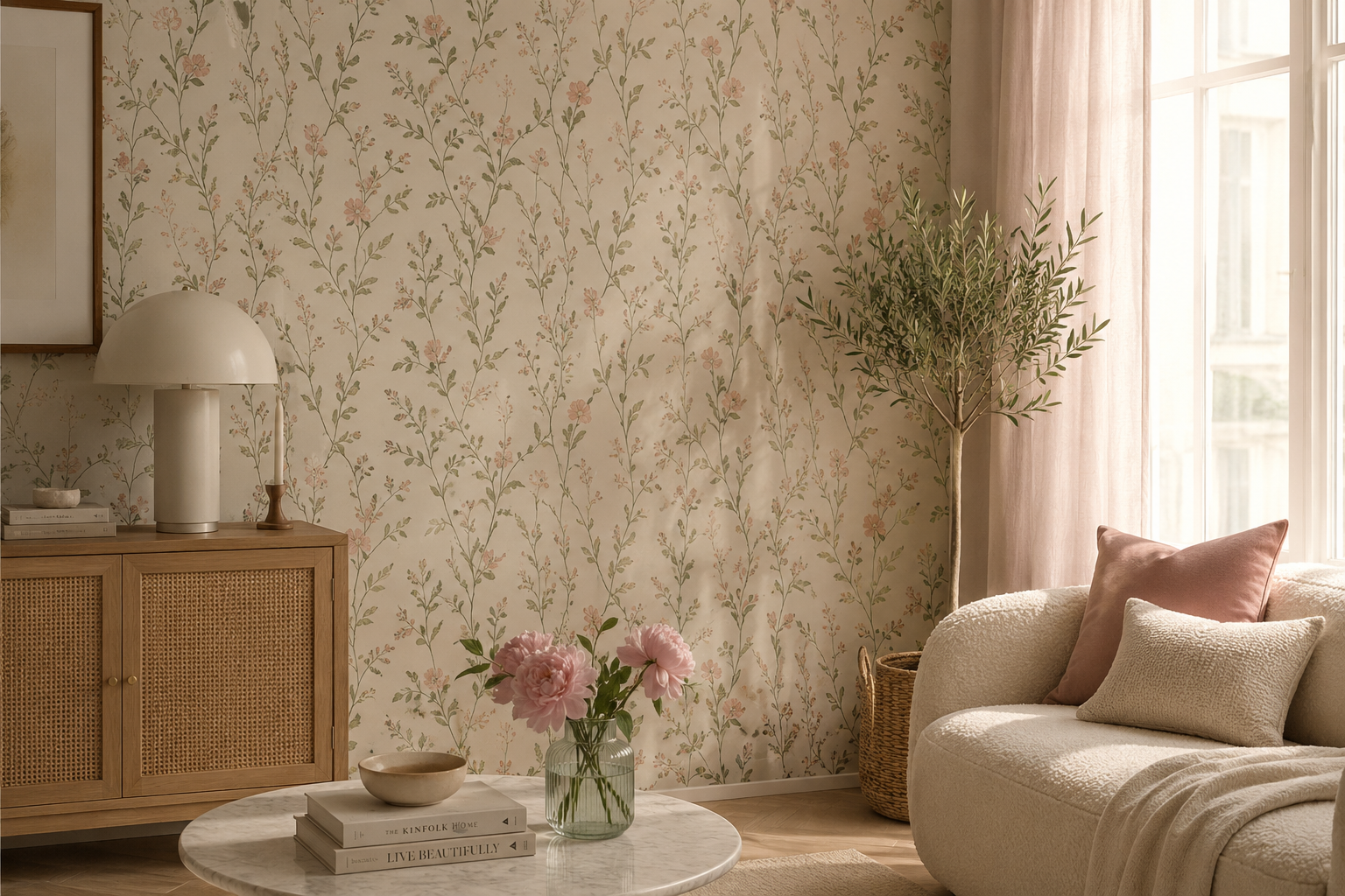 Botanisch Kwantum behang als betaalbaar alternatief voor de stijl van Sandberg behang.