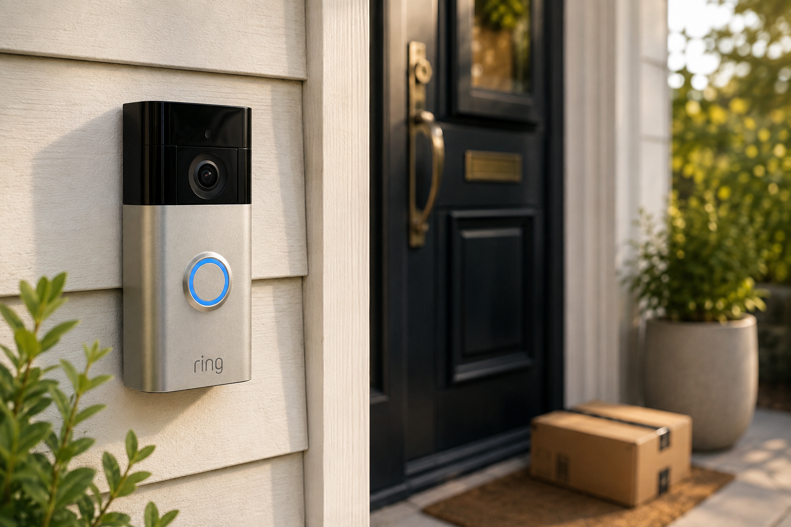 Ring Battery Video Doorbell Pro naast een voordeur