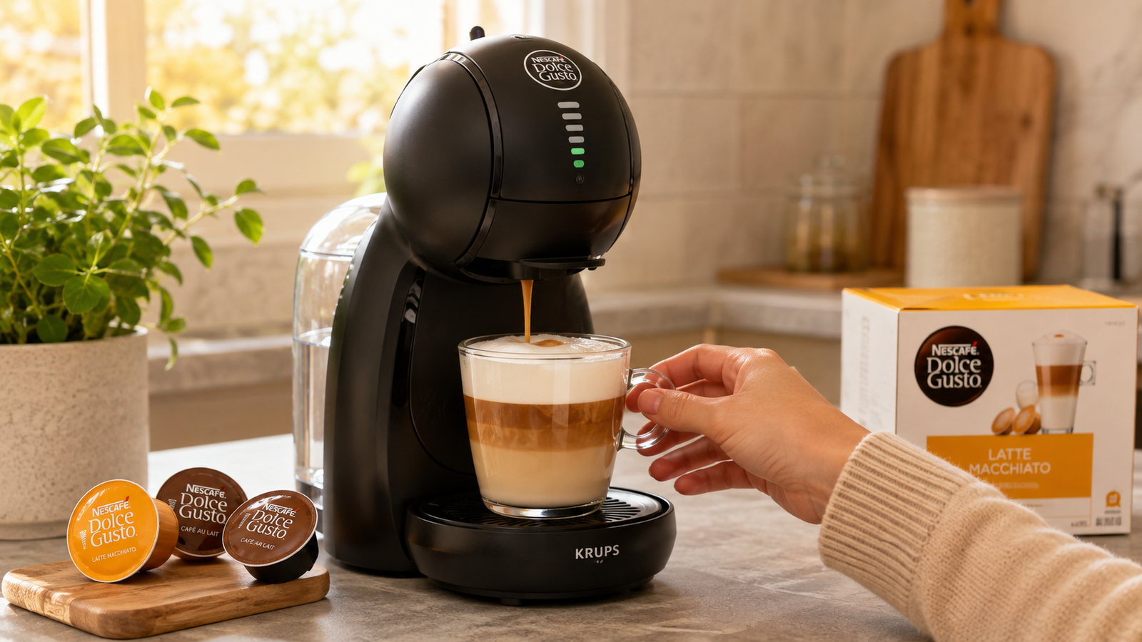 Krups NESCAFÉ Dolce Gusto Mini Me koffieapparaat op keukenblad.
